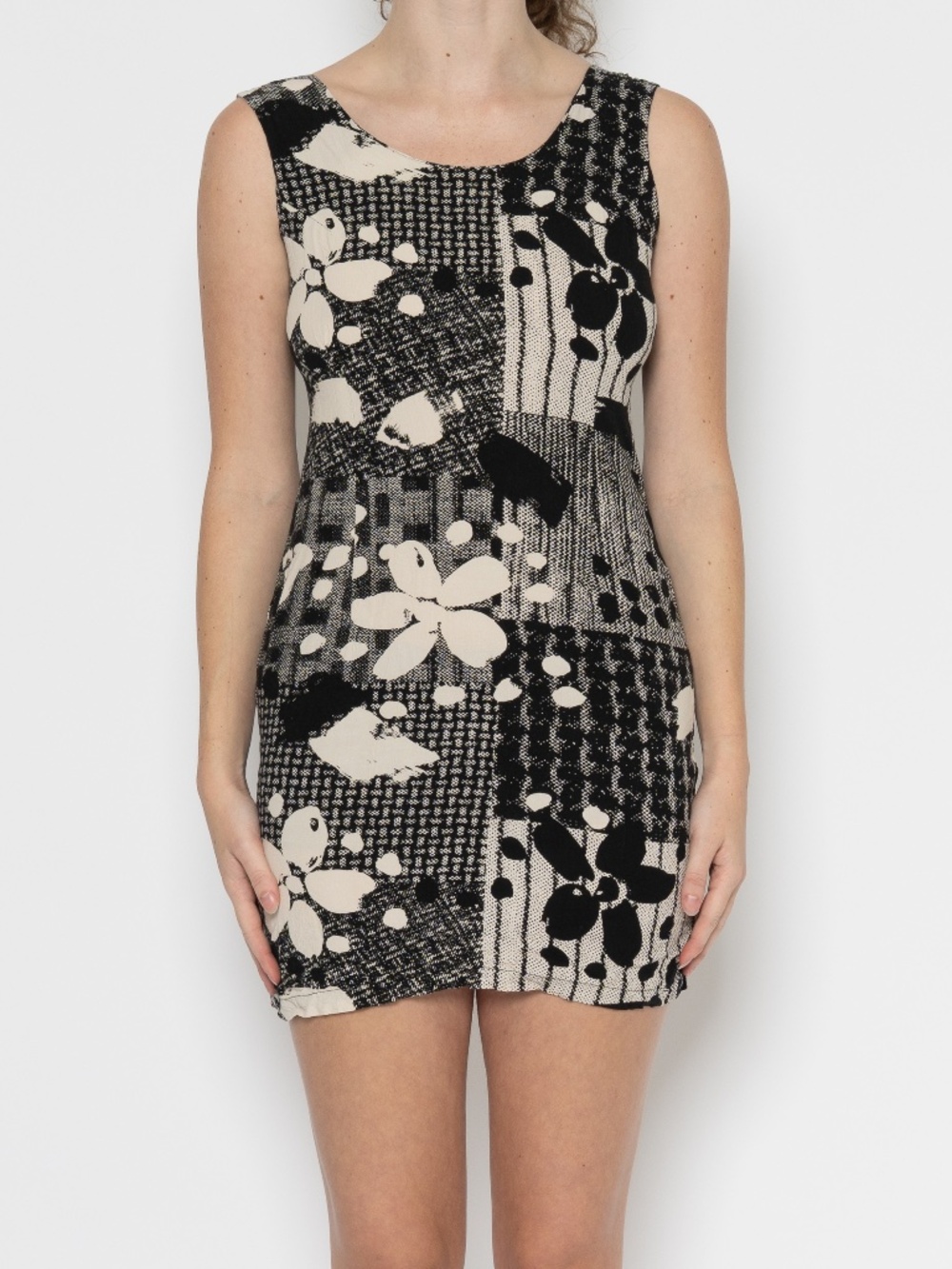 Vintage 80s flower print mini dress black white bodycon size 5 jam's world